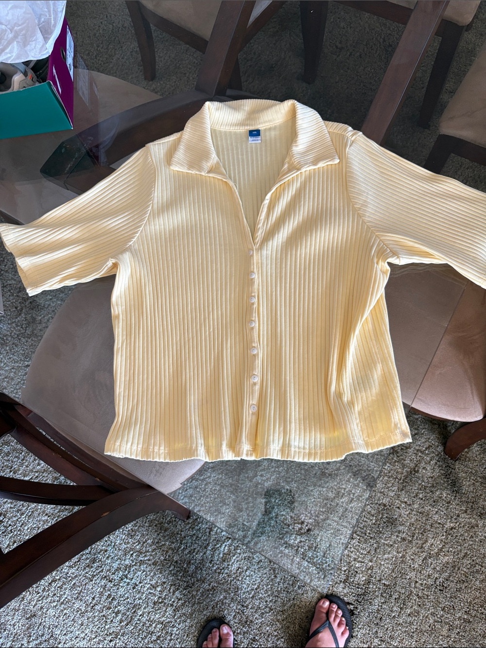 Old Navy Pale Yellow Ribbed Button-Down Top